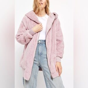 Free People Turn Up Zip Off Faux Fur Hoodie Coat Lavender Haze XS